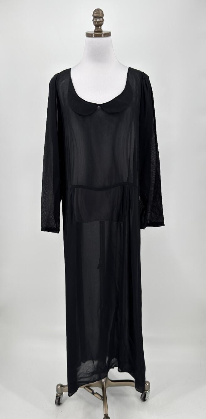 Vintage ⁠Marrika Nakk Black Sheer Mesh Scoop Collared Long Sleeve Midi Dress